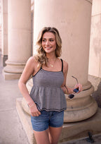 Black Striped Babydoll Cami Tank Top