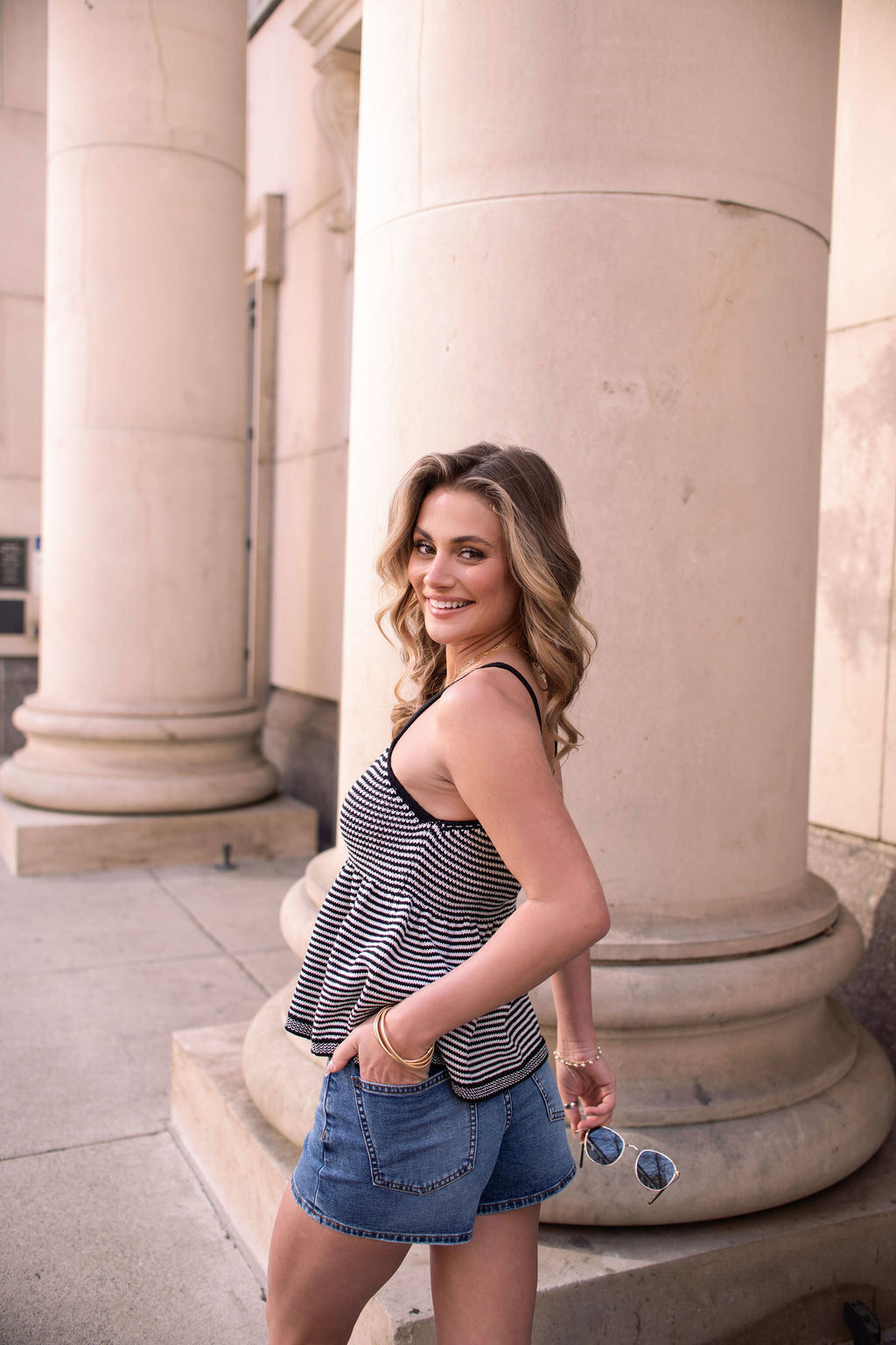 Black Striped Babydoll Cami Tank Top