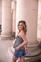 Black Striped Babydoll Cami Tank Top