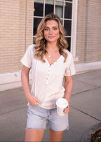 Natural Contrast Trim Button Up Top - FINAL SALE