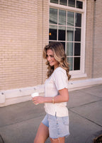 Natural Contrast Trim Button Up Top - FINAL SALE
