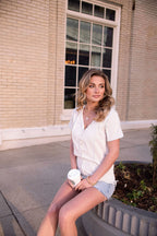 Natural Contrast Trim Button Up Top - FINAL SALE