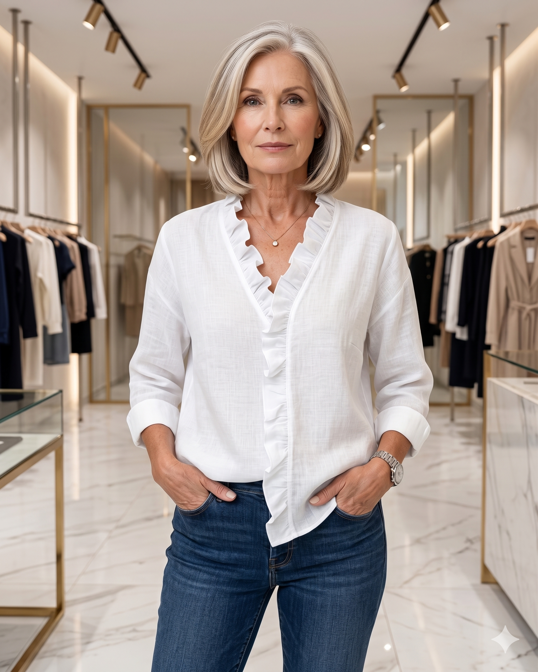 Indie | Blouse with Ruffles, V-Neck and Long Sleeves