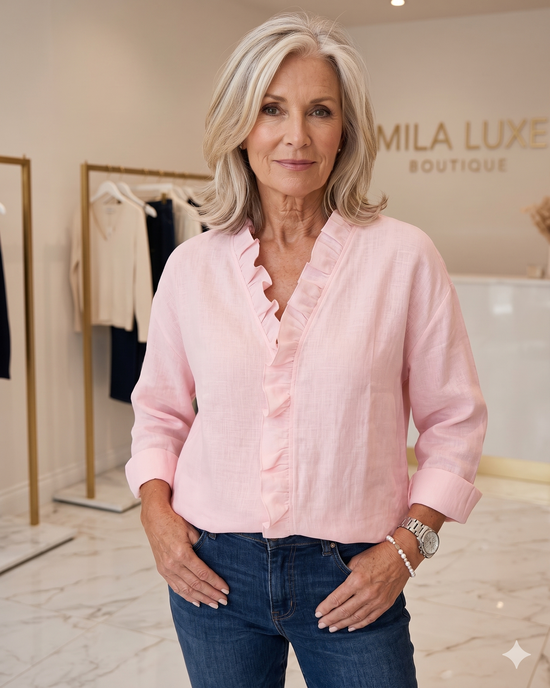 Indie | Blouse with Ruffles, V-Neck and Long Sleeves
