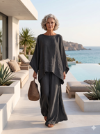 Minimalist Faux Linen Blend Flowy Top And Pants Two-piece Set