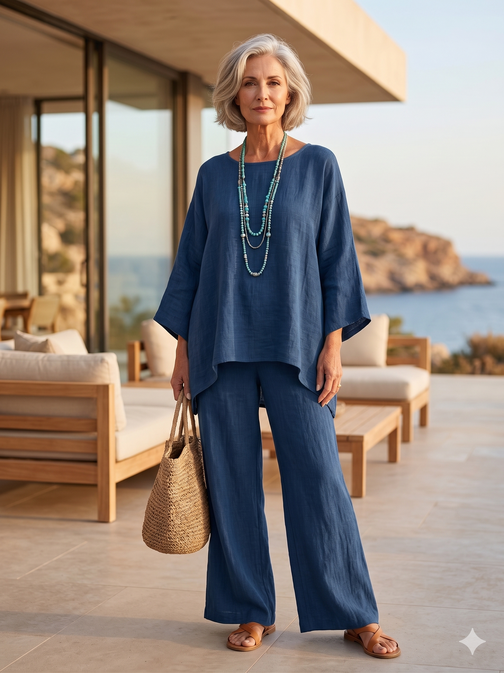 Minimalist Faux Linen Blend Flowy Top And Pants Two-piece Set