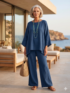 Minimalist Faux Linen Blend Flowy Top And Pants Two-piece Set