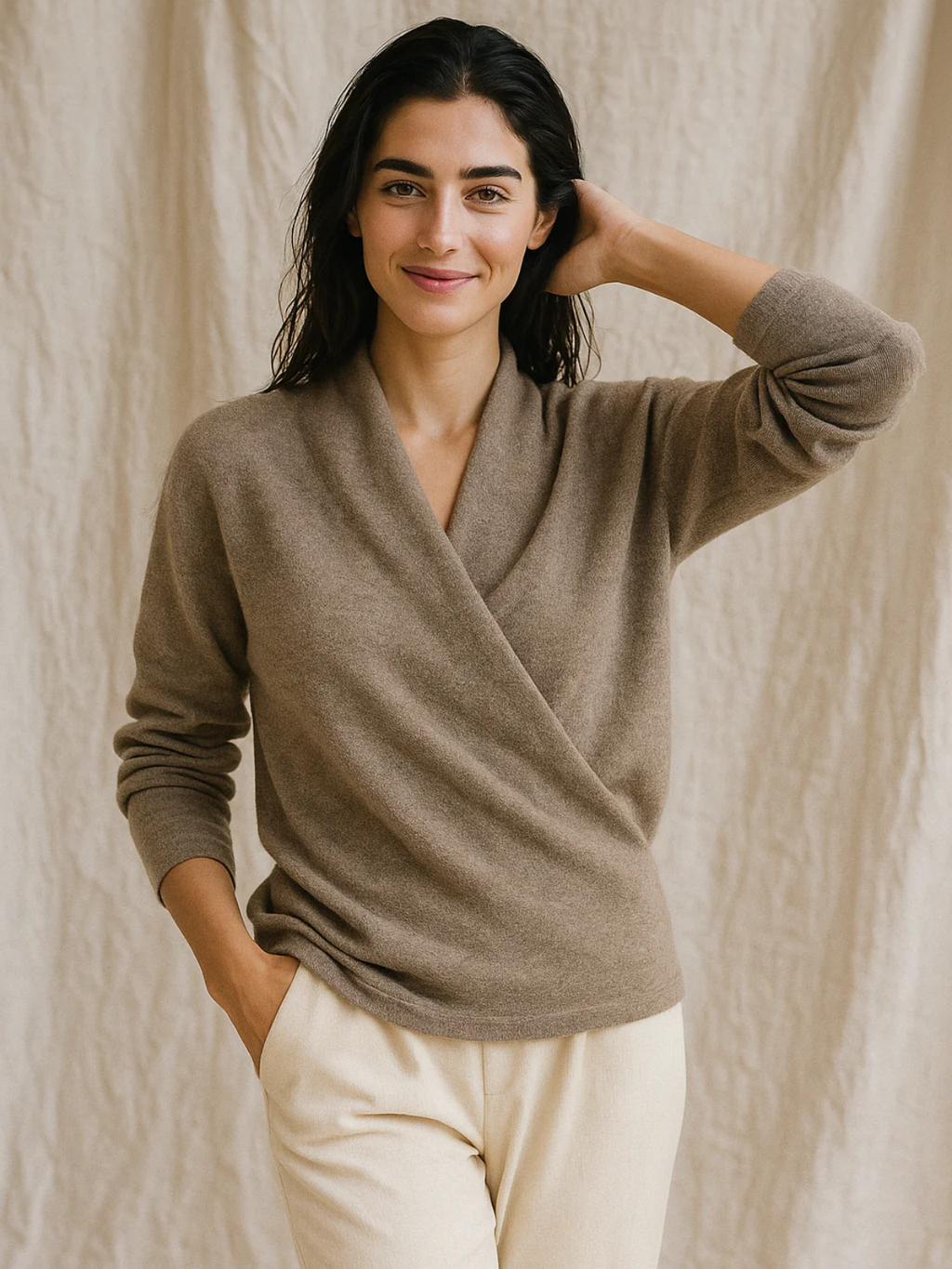 Natalie | Women’s Winter Wrap V Neck Knit Sweater