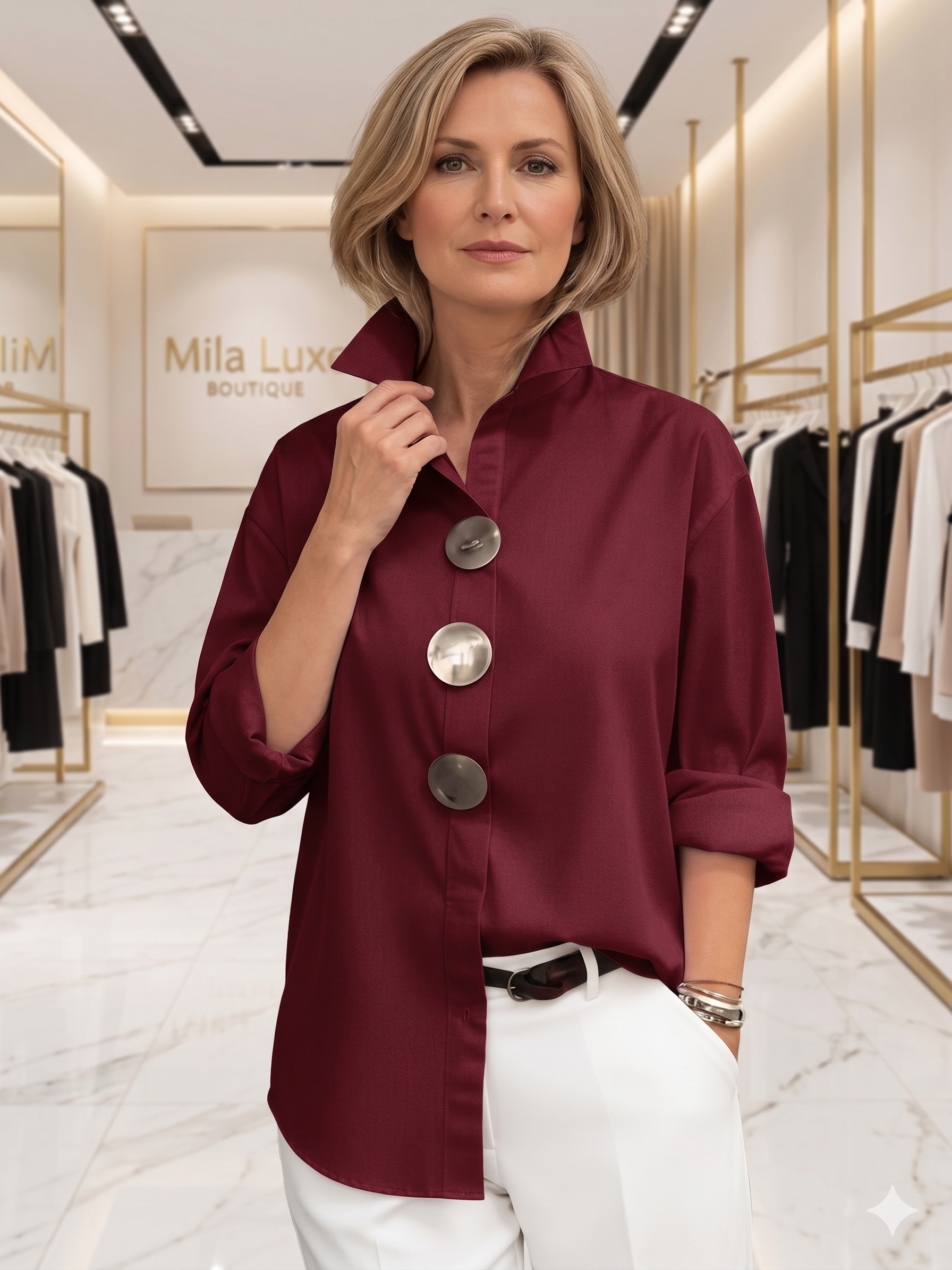 Rosalind | Statement Button Stand Collar Blouse