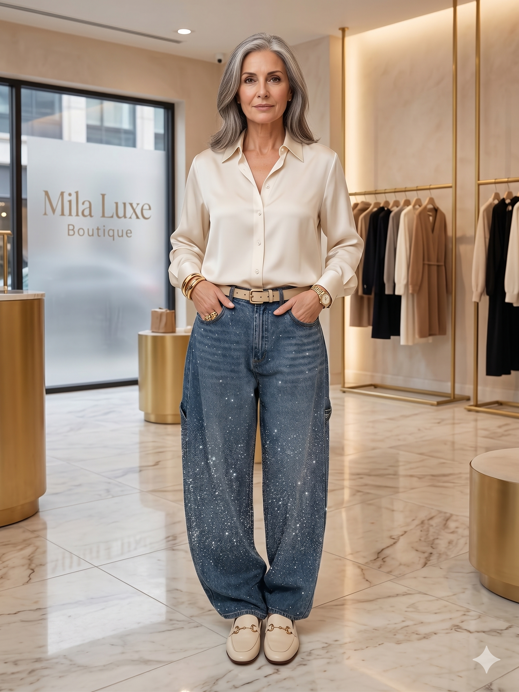 Victoria - High-Waist Glitter Jeans