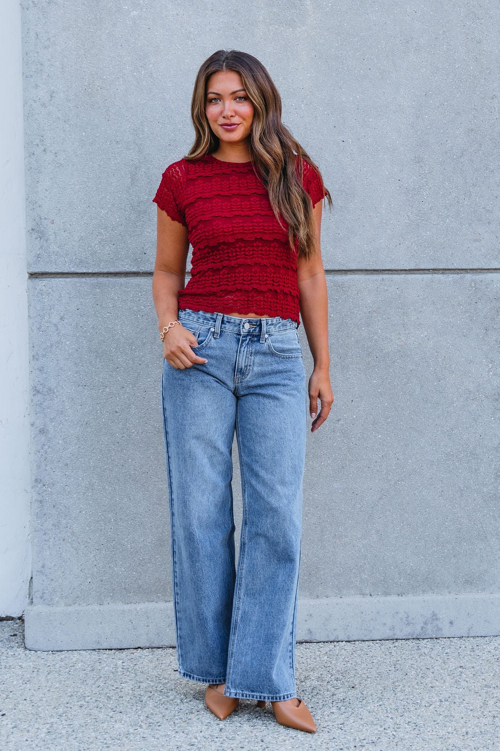 Amara Burgundy High Neck Lace Top - FINAL SALE