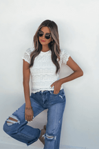 Amara Cream High Neck Lace Top - FINAL SALE