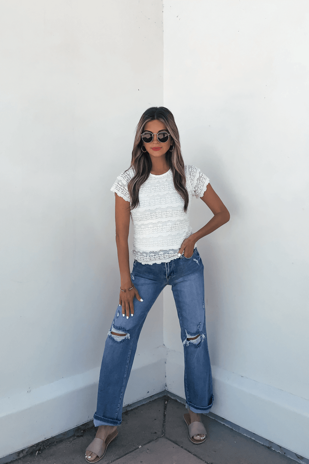 Amara Cream High Neck Lace Top - FINAL SALE