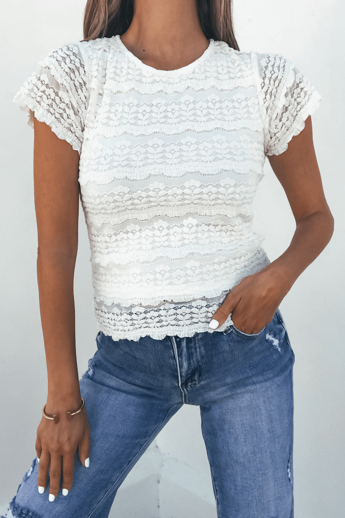 Amara Cream High Neck Lace Top - FINAL SALE