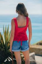 Aureum Lace Trim Linen Tank Top - Red