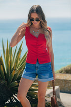 Aureum Lace Trim Linen Tank Top - Red