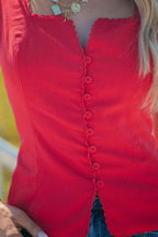 Aureum Lace Trim Linen Tank Top - Red