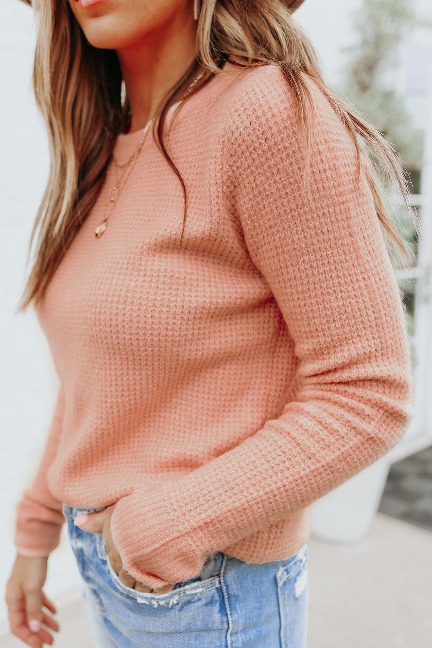 Autumn Glow Brushed Blush Waffle Knit Sweater - FINAL SALE