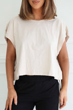 Beige Cotton Slub Open Back Top - FINAL SALE