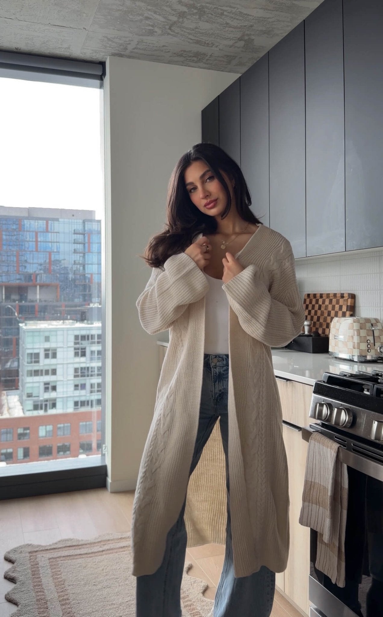 Beige Ribbed Open Front Duster Cardigan - FINAL SALE