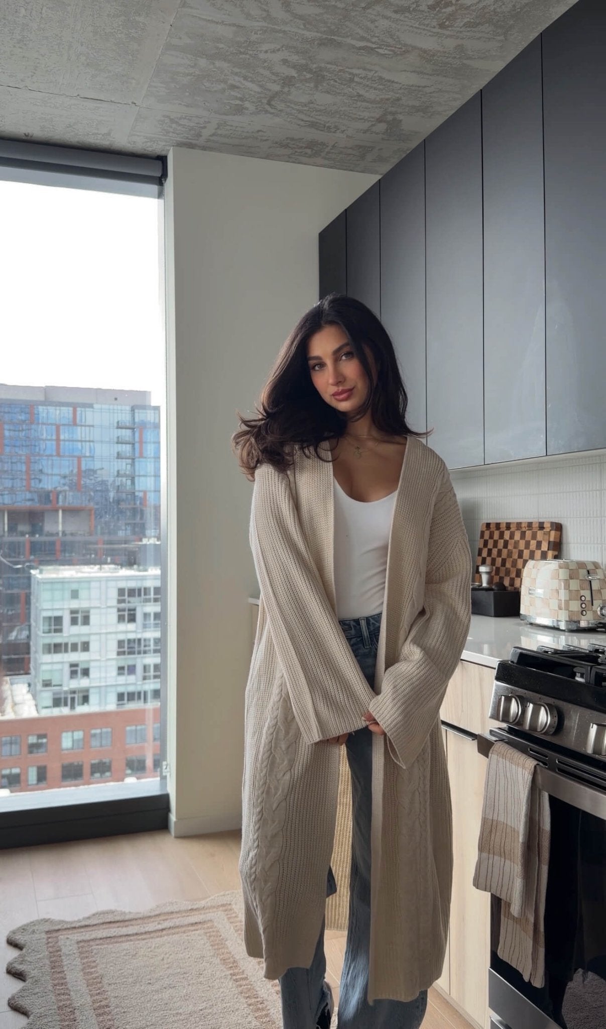 Beige Ribbed Open Front Duster Cardigan - FINAL SALE