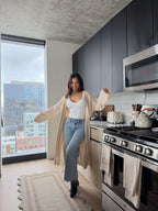 Beige Ribbed Open Front Duster Cardigan - FINAL SALE