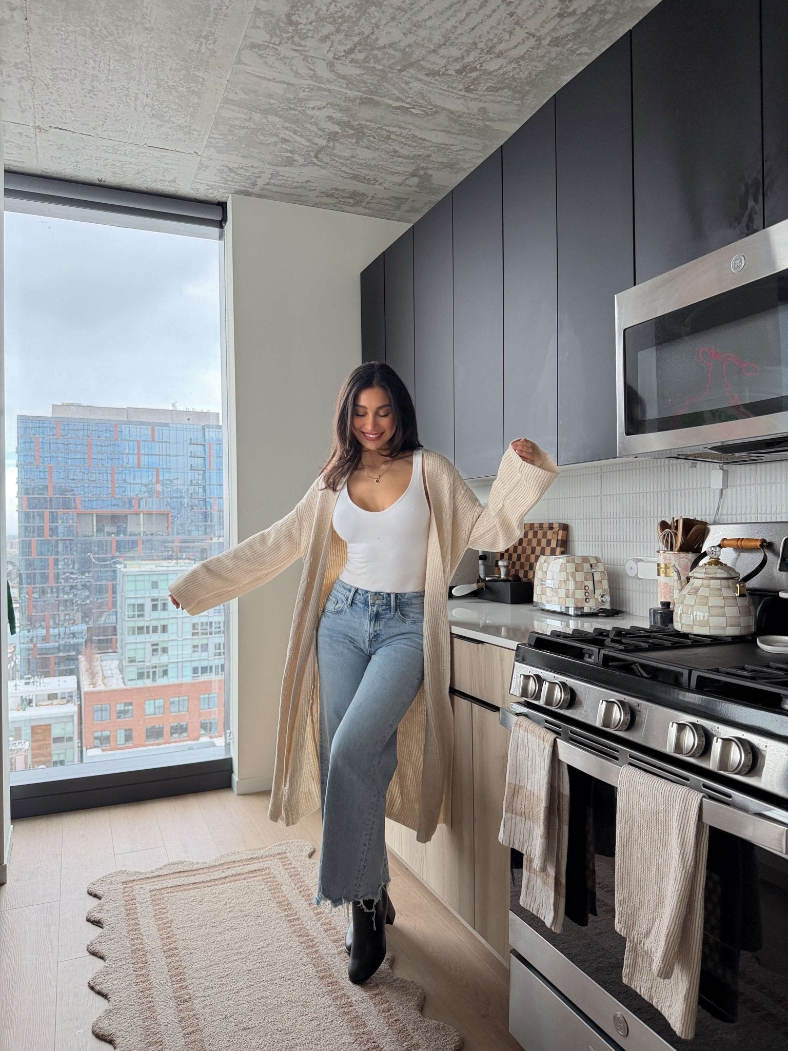 Beige Ribbed Open Front Duster Cardigan - FINAL SALE