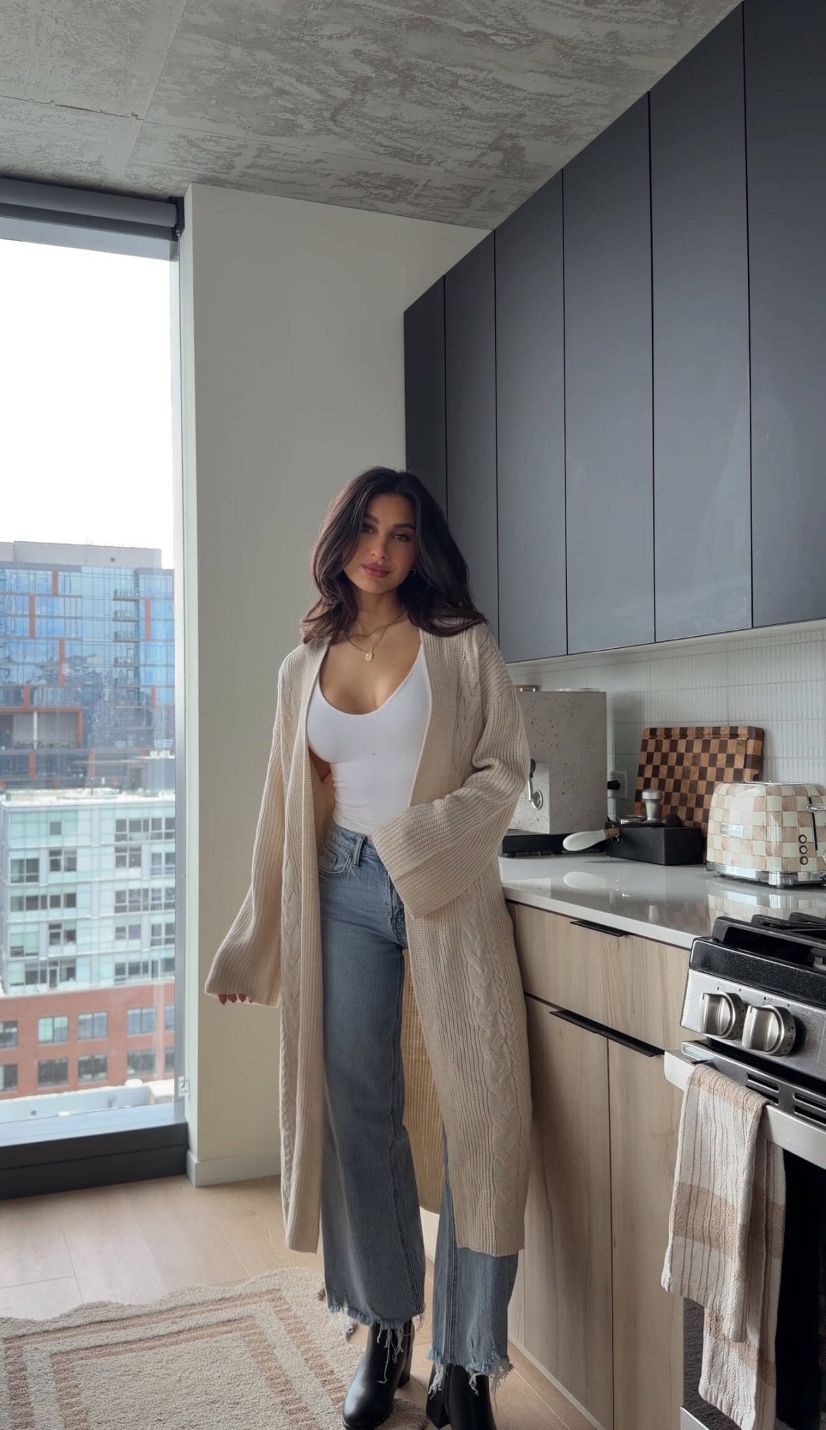 Beige Ribbed Open Front Duster Cardigan - FINAL SALE