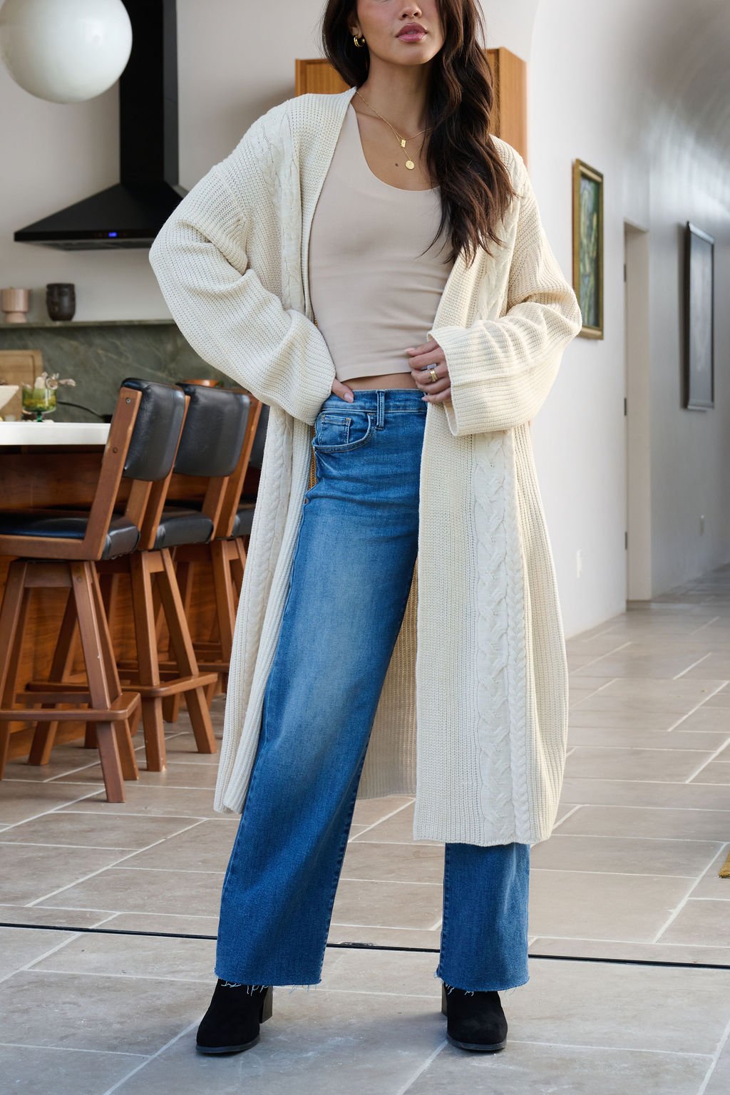 Beige Ribbed Open Front Duster Cardigan - FINAL SALE