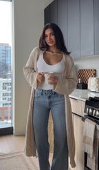 Beige Ribbed Open Front Duster Cardigan - FINAL SALE