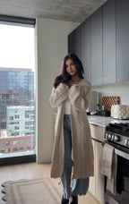 Beige Ribbed Open Front Duster Cardigan - FINAL SALE