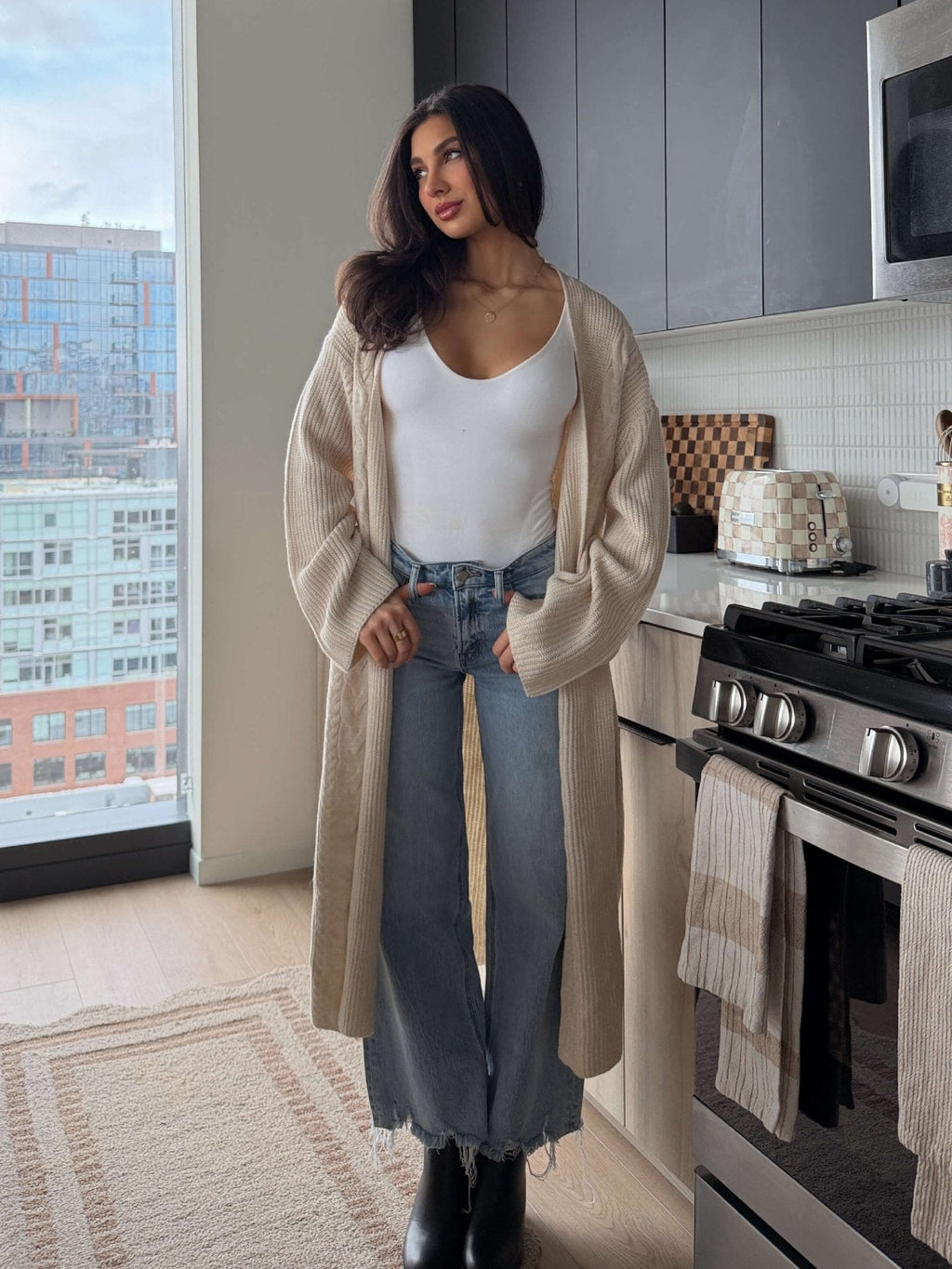 Beige Ribbed Open Front Duster Cardigan - FINAL SALE