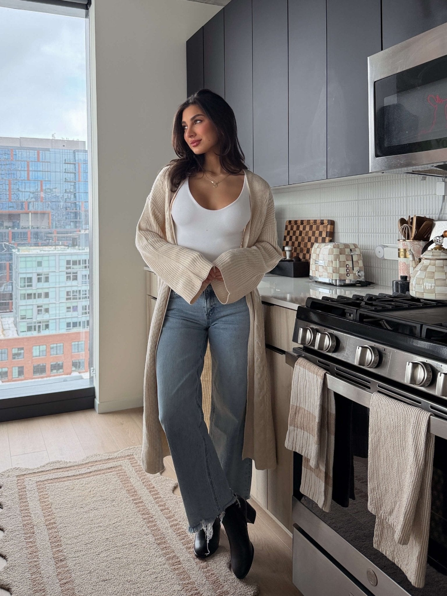 Beige Ribbed Open Front Duster Cardigan - FINAL SALE