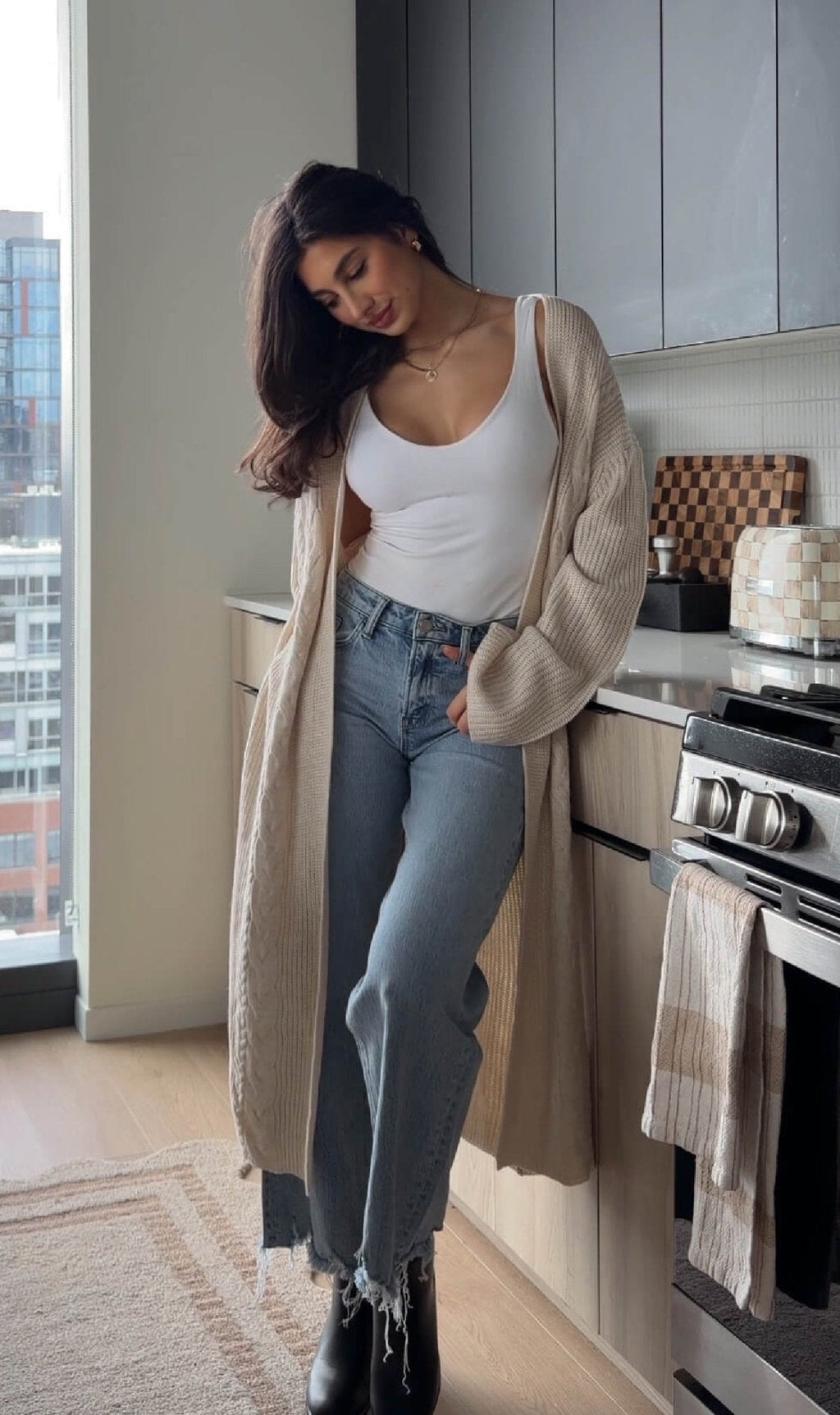 Beige Ribbed Open Front Duster Cardigan - FINAL SALE