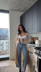 Beige Ribbed Open Front Duster Cardigan - FINAL SALE