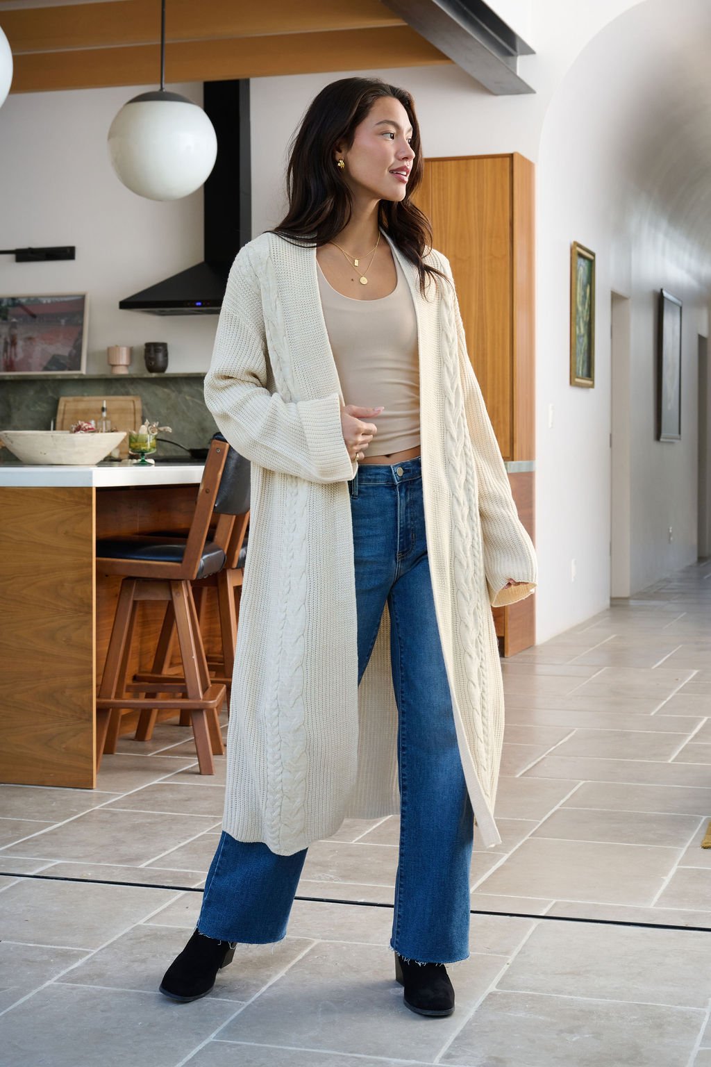 Beige Ribbed Open Front Duster Cardigan - FINAL SALE