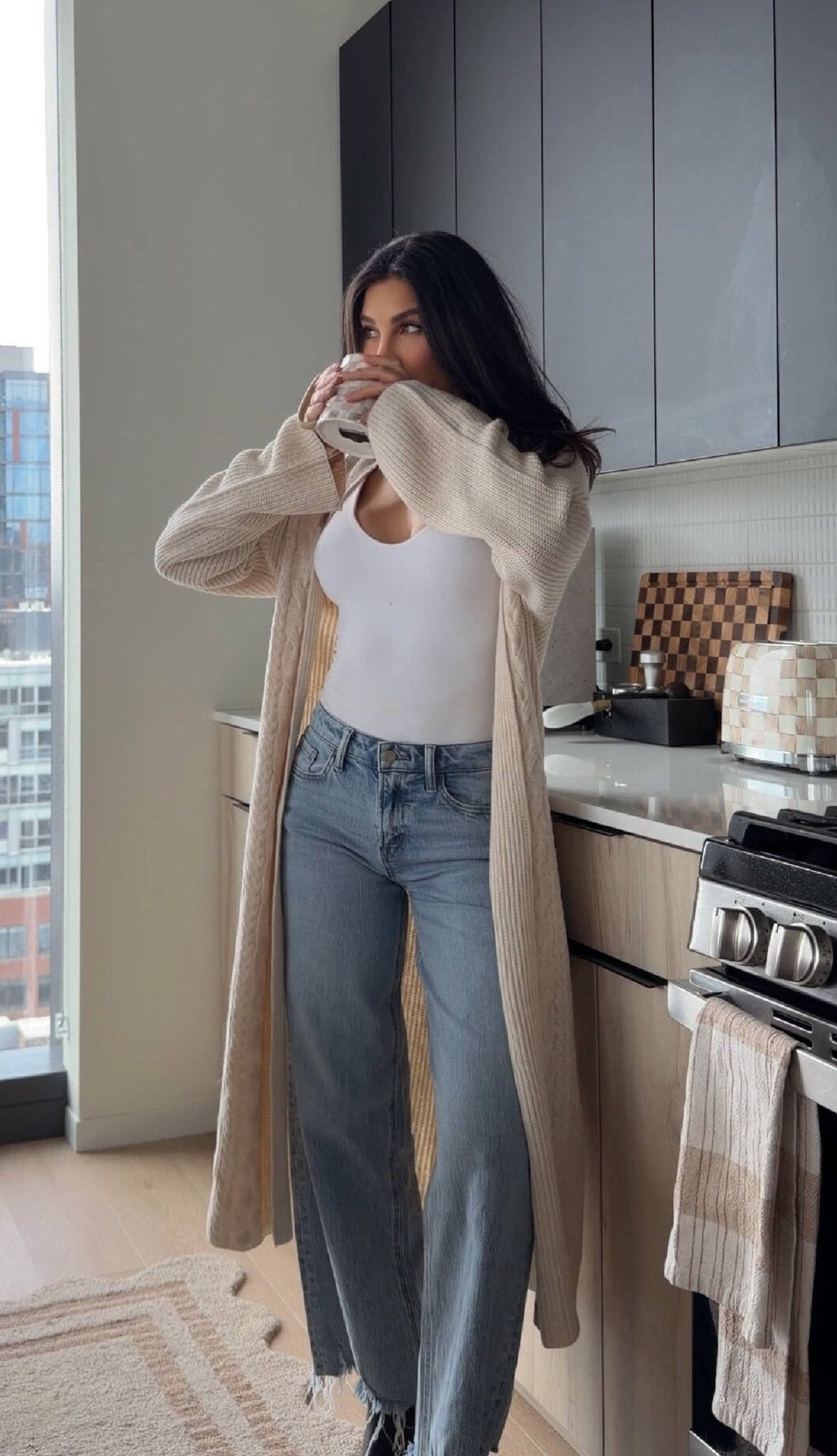 Beige Ribbed Open Front Duster Cardigan - FINAL SALE