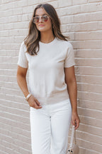 Beige Short Sleeve Crew Neck Sweater