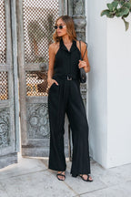 Black Belted Halter Linen Jumpsuit