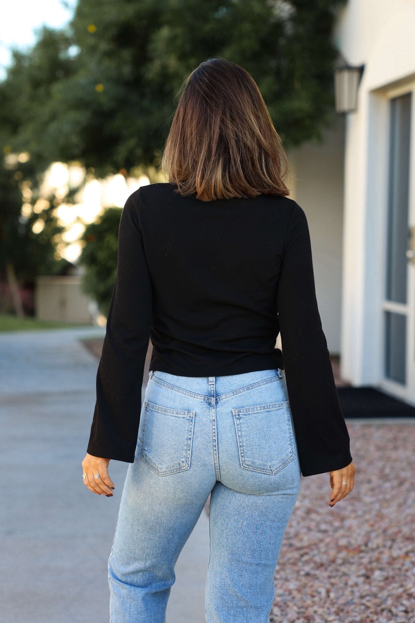 Black Button Down Ribbed Top - FINAL SALE