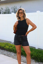 Black High Rise Classic Hem Shorts