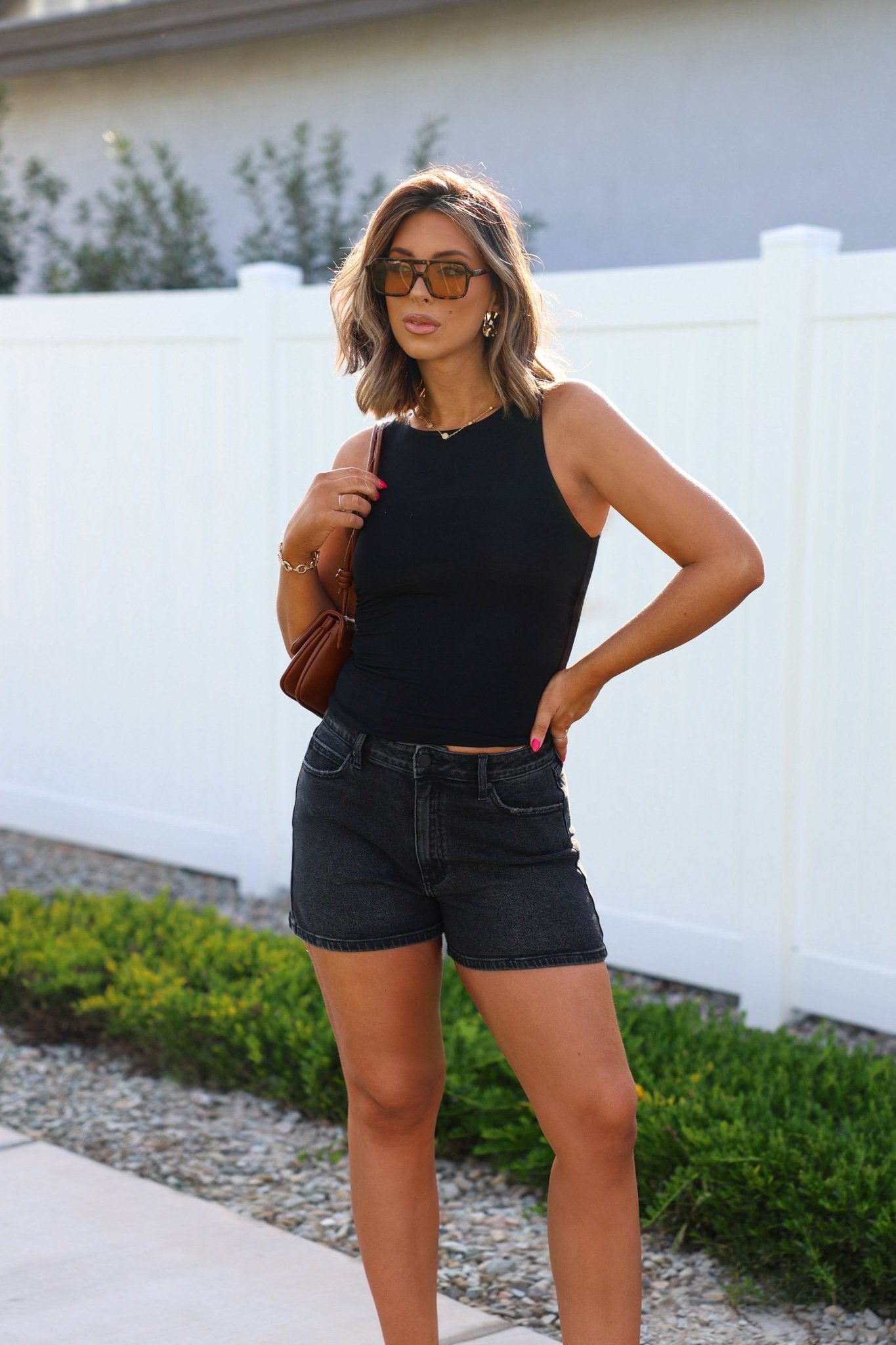 Black High Rise Classic Hem Shorts