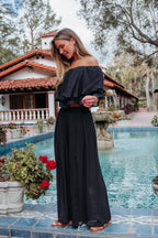 Black Off The Shoulder Top And Pants Set