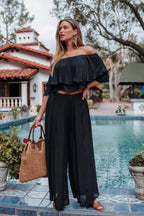 Black Off The Shoulder Top And Pants Set
