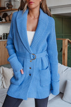 Blue Button Down Belted Cardigan - FINAL SALE