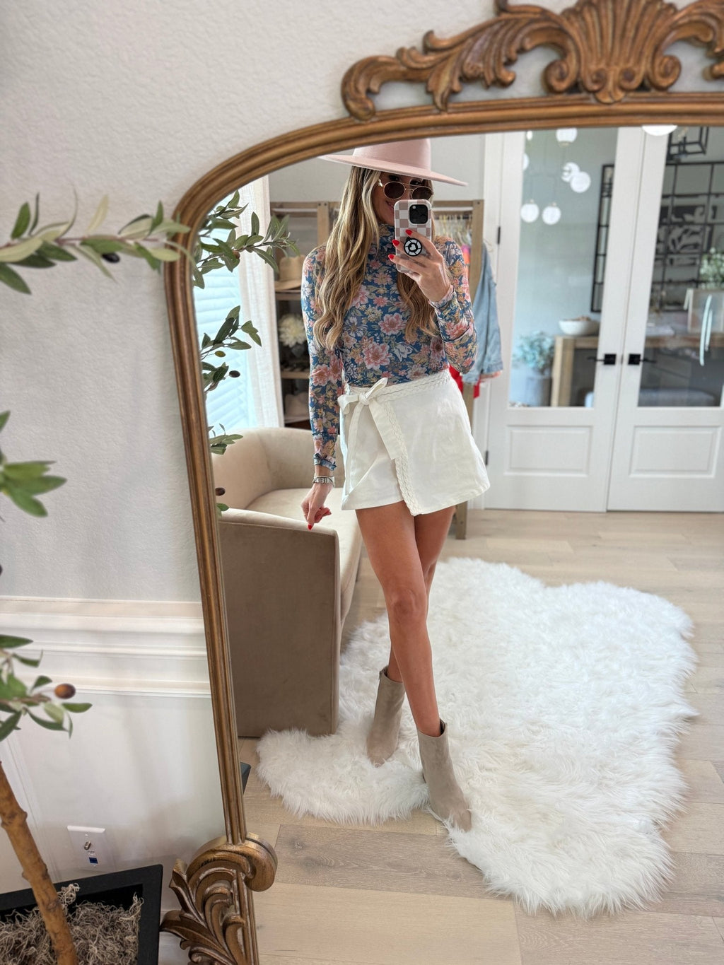Blue Floral Mesh Top