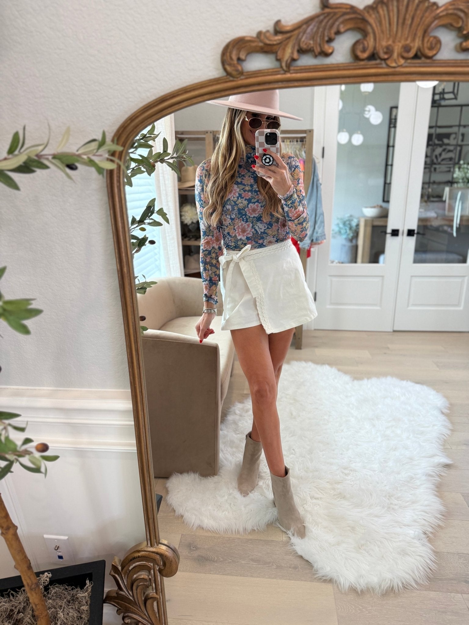Blue Floral Mesh Top