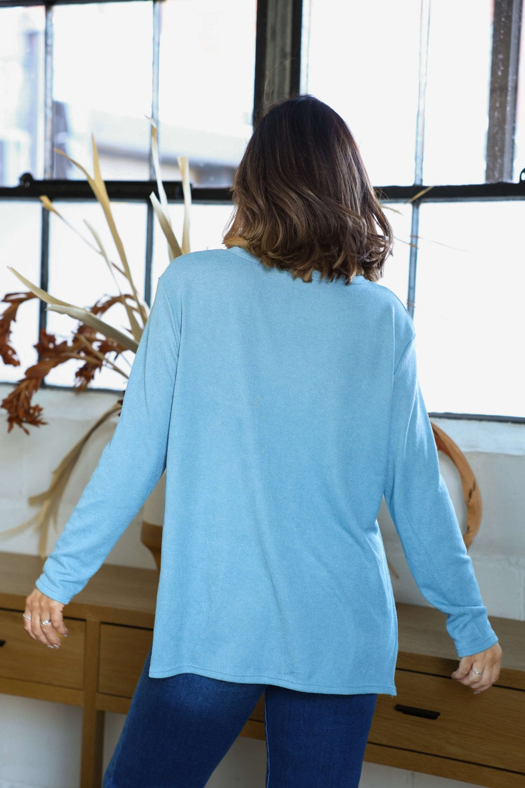 Blue Oversized Side Slit Top-FINAL SALE