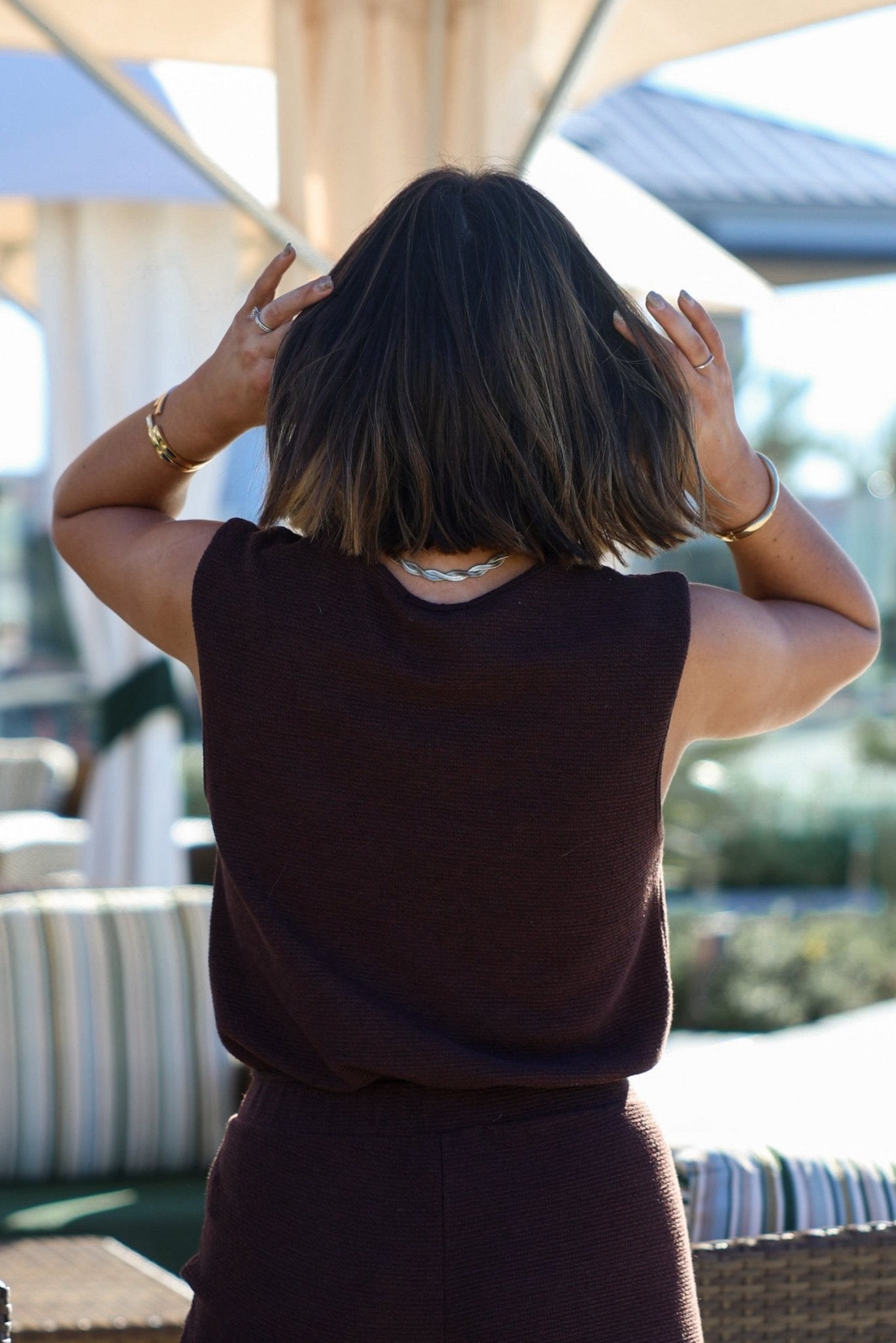 Brown Sleeveless Bubble Hem Top - FINAL SALE