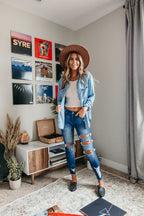 Button Down Light Wash Chambray Top